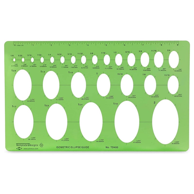 ALVIN TD400, Isometric Ellipse Guide Template, Plastic Drawing and Drafting Tool, Great for Students and Professionals Alike - 6.125" x 10" x .030" - Image 2